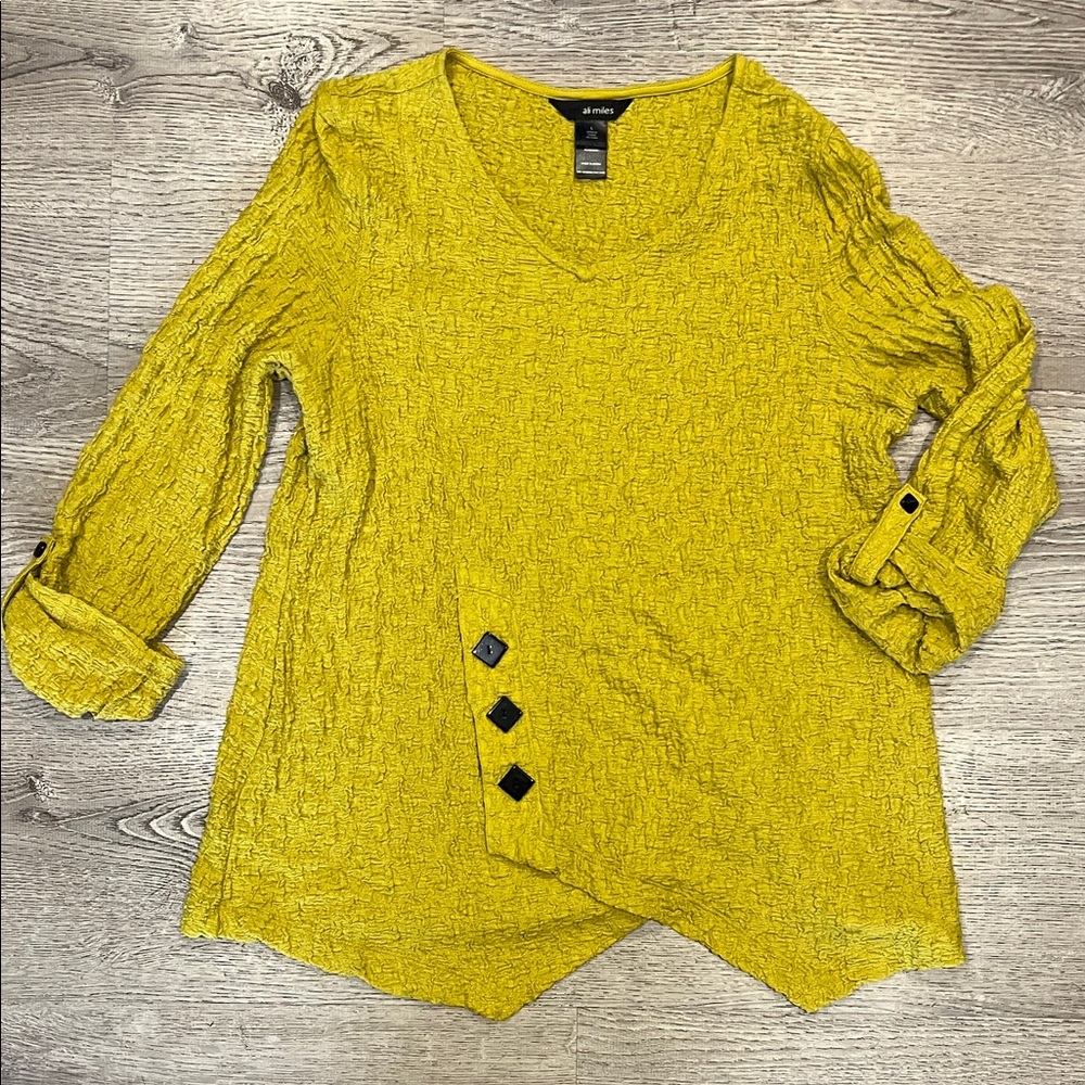 Ali Miles Mustard Asymmetrical Blouse Size L